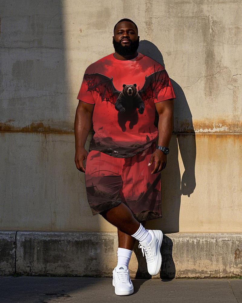 Big & Tall Graffiti Streetwear T-Shirt Shorts Set for big men view 2