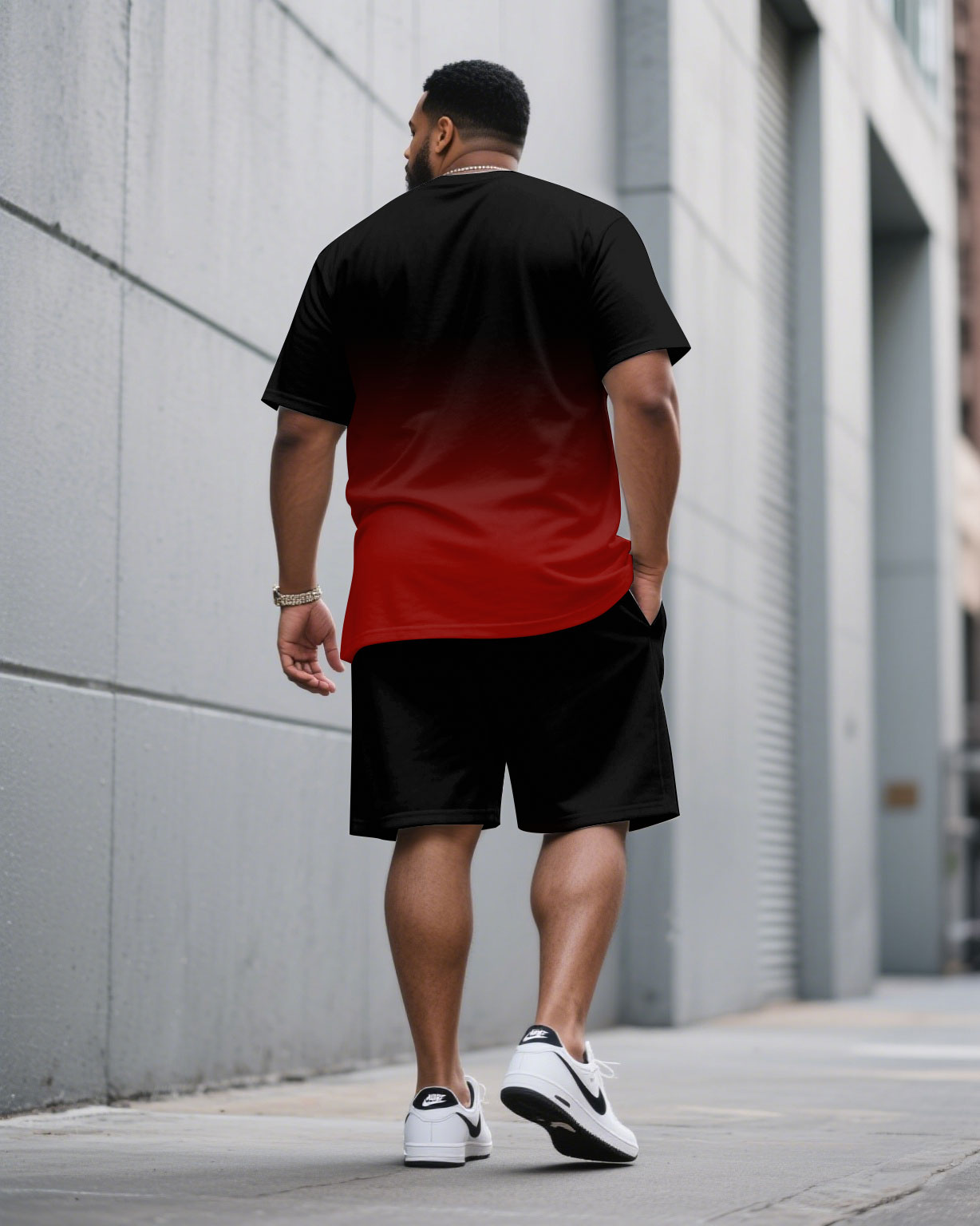 Big & Tall Black Red Gradient T-Shirt Shorts Set for big men view 4