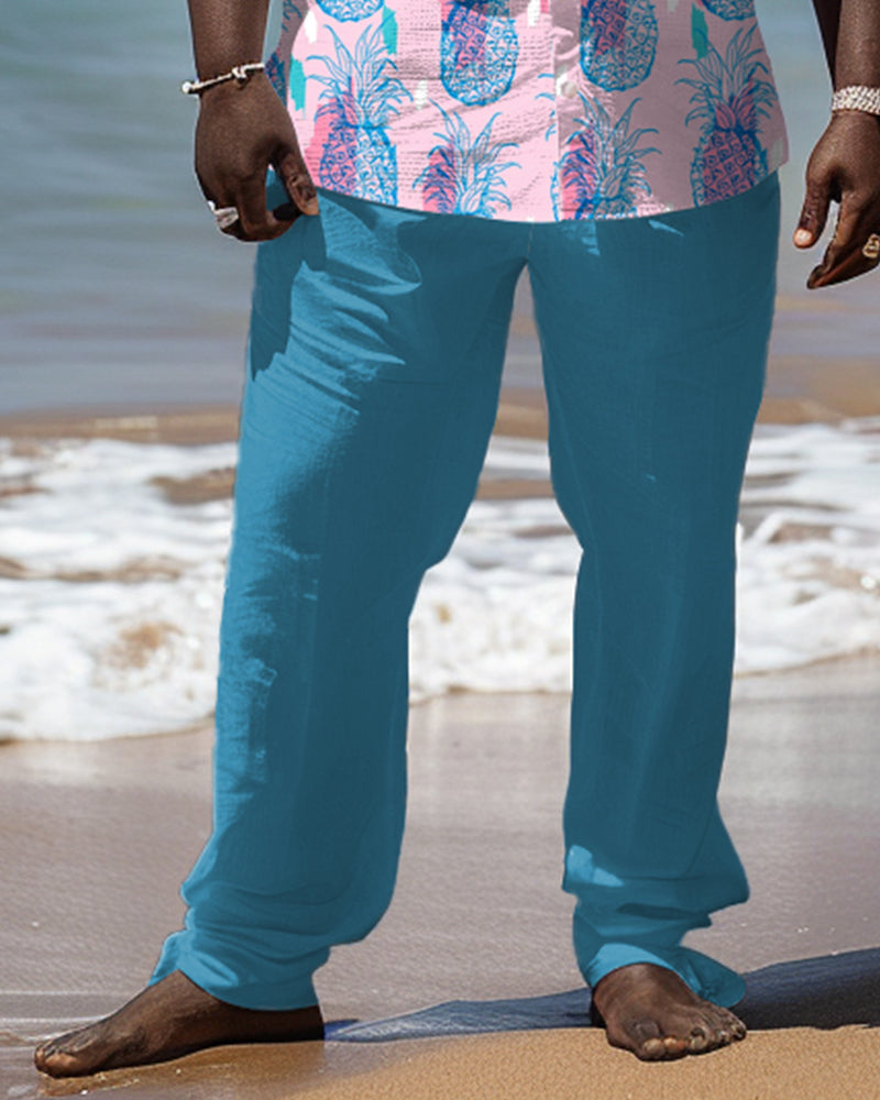 Big & Tall Hawaiian Graphic Floral T-Shirt Pants Set for big men view 3