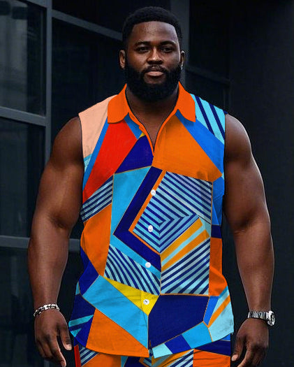 Big & Tall Colorblock T-Shirt Shorts Set for big men view 2