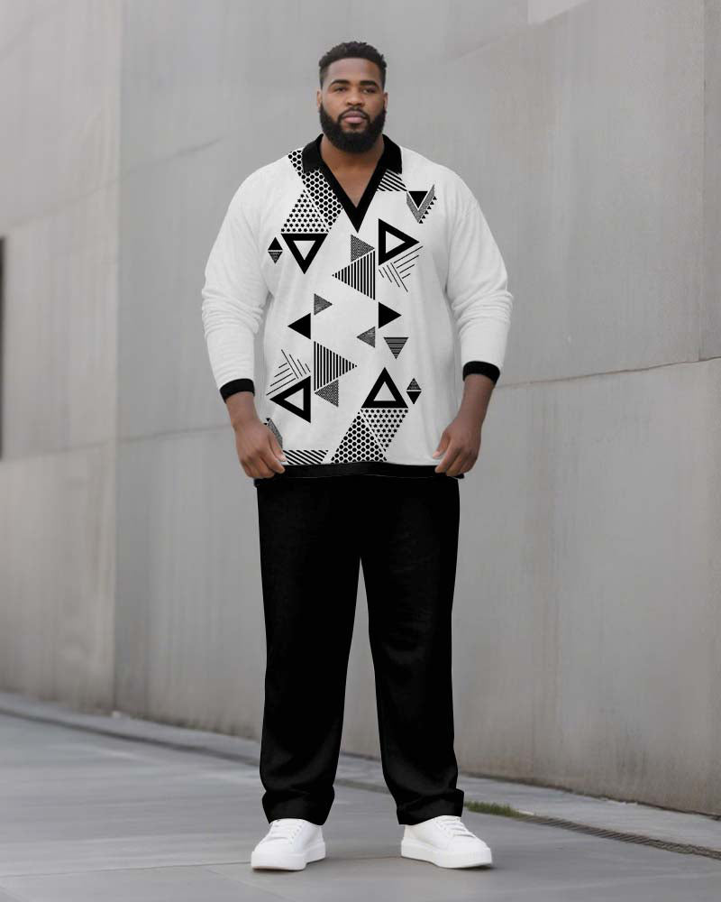 Big & Tall Black White Geometric Two-piece Set for big men view 1