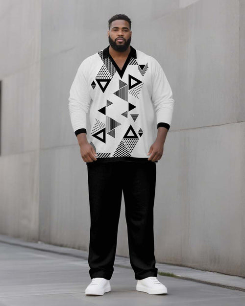 Big & Tall Black White Geometric Two-piece Set for big men view 1