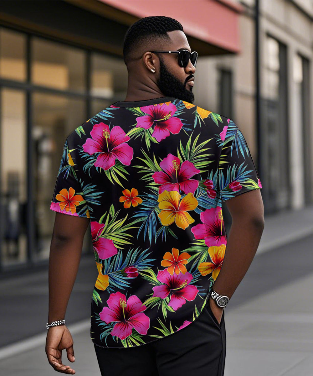 Big & Tall Pink Hawaiian Graphic T-Shirt for big men view 2