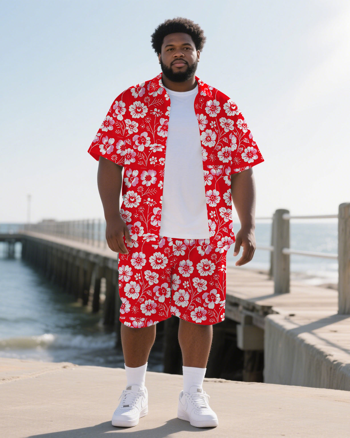 Big & Tall Hawaiian Floral T-Shirt Shorts Set for big men view 1