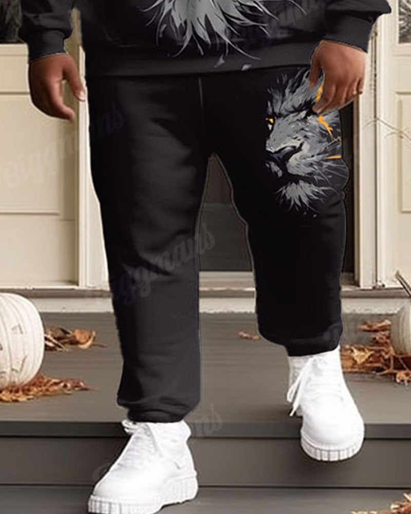Big & Tall Black Graphic Hoodie Sweatpants Set for big men view 4