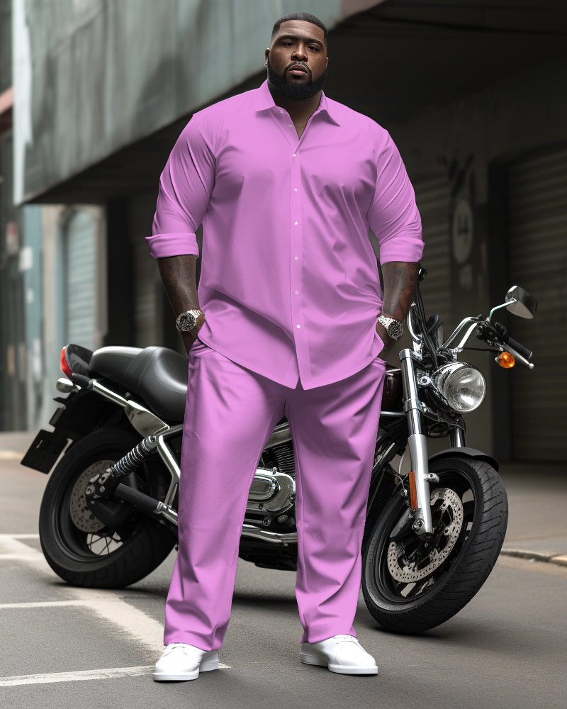 Big & Tall Solid Color Shirt Pants Set for big men view 8