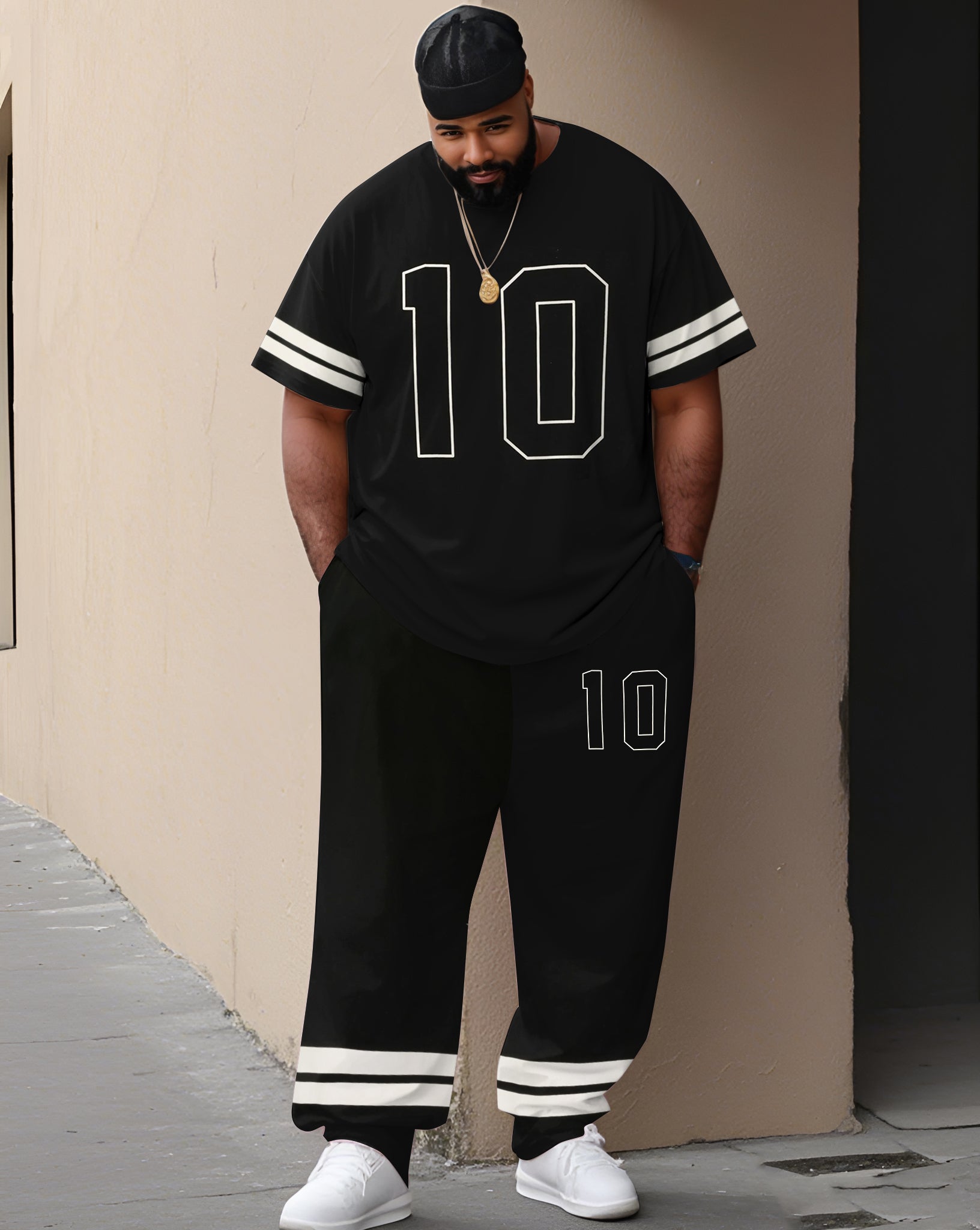 Big & Tall Striped T-Shirt Pants Set for big men view 1