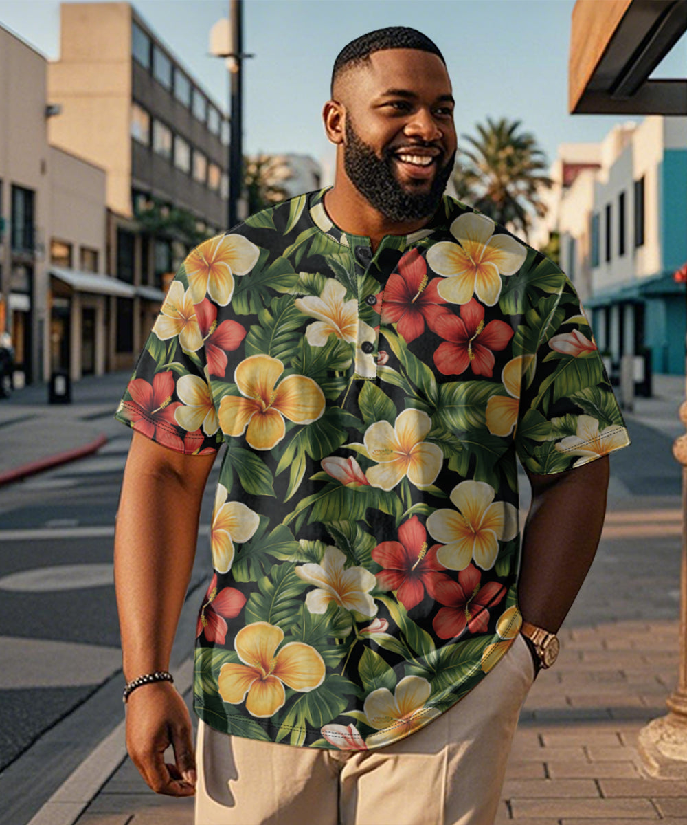 Big & Tall Red Yellow Hawaiian T-Shirt for big men view 1