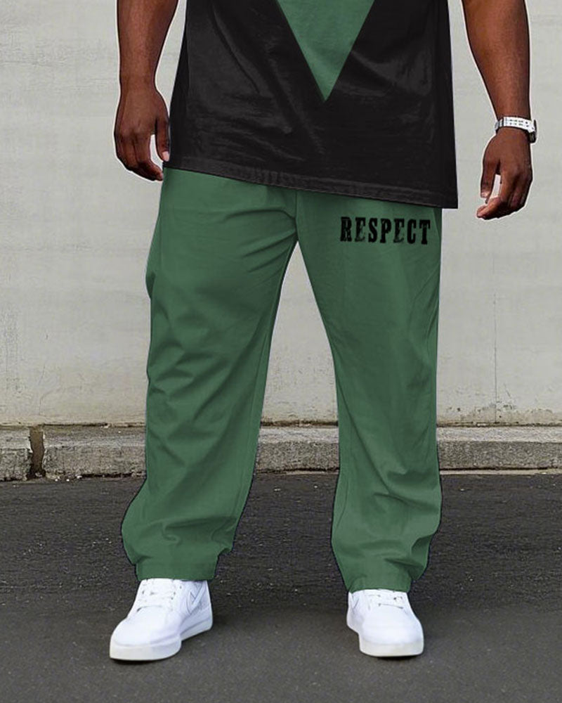 Big & Tall Black Green Geometric T-Shirt Pants Set for big men view 3