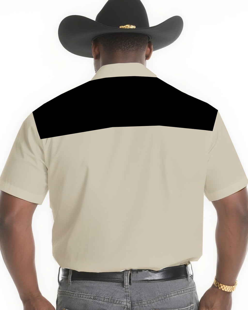 Big & Tall Black Khaki Western Short Sleeve Shirt for big men view 2