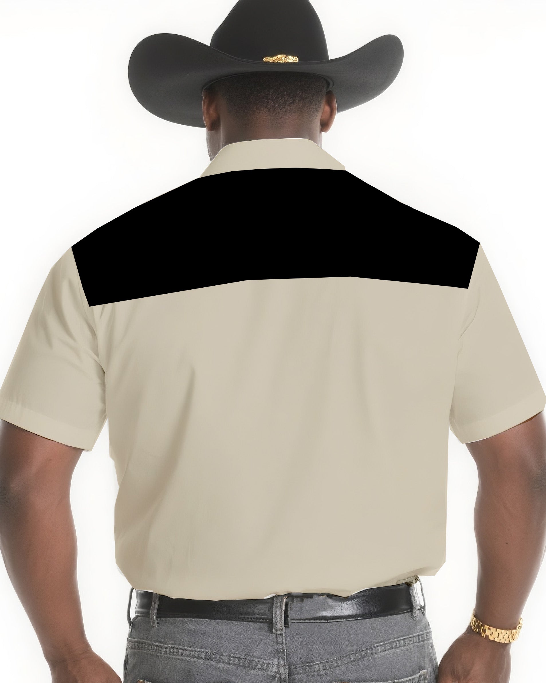 Big & Tall Black Khaki Western Short Sleeve Shirt for big men view 2