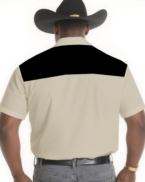 Big & Tall Black Khaki Western Short Sleeve Shirt for big men view 2