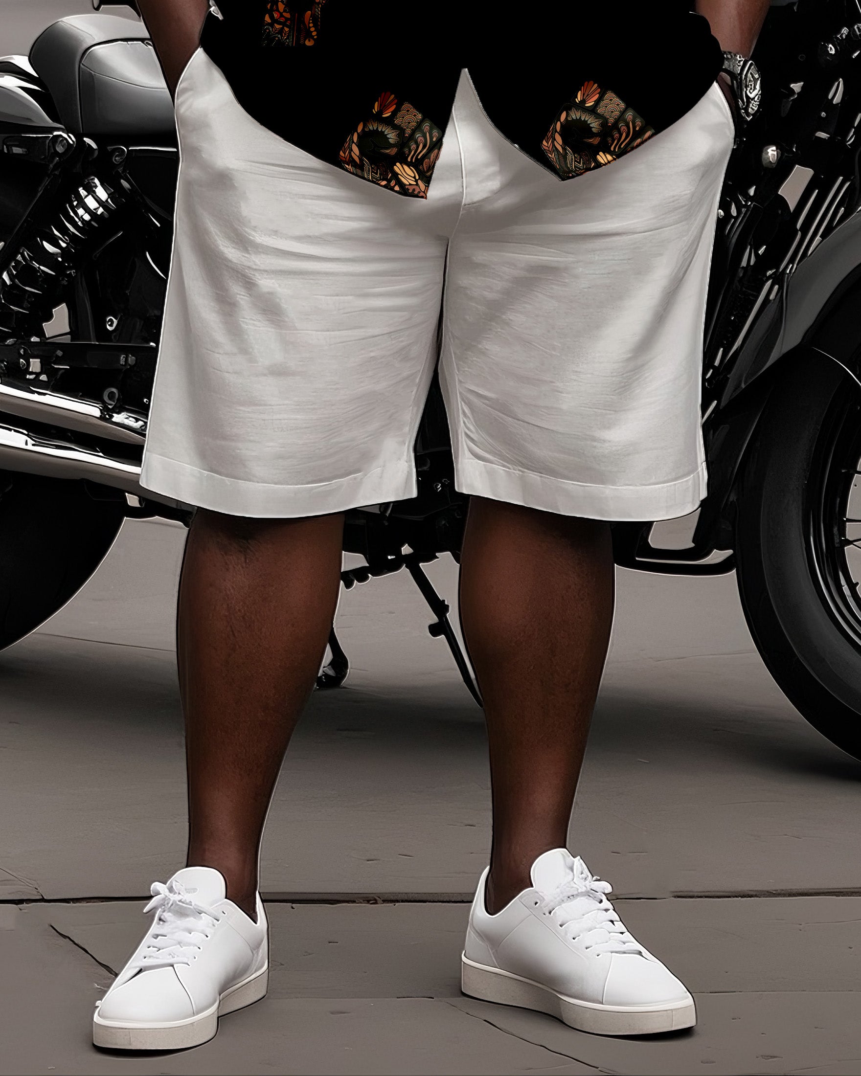 Big & Tall Black White Juneteenth T-Shirt Shorts Set for big men view 3