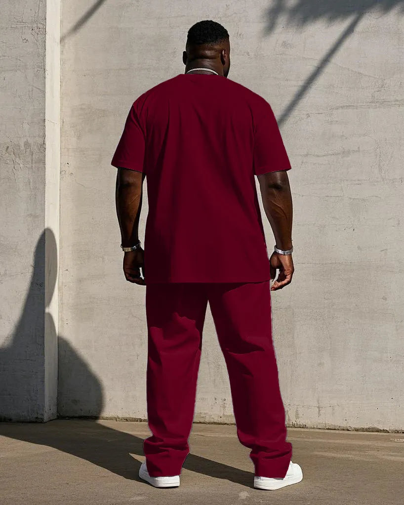 Big & Tall Red Streetwear T-Shirt Pants Set for big men view 4