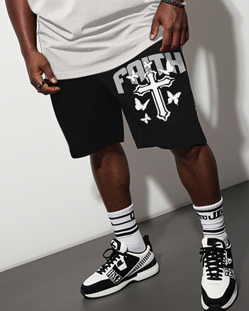 Big & Tall White Graphic T-Shirt Shorts Set for big men view 3