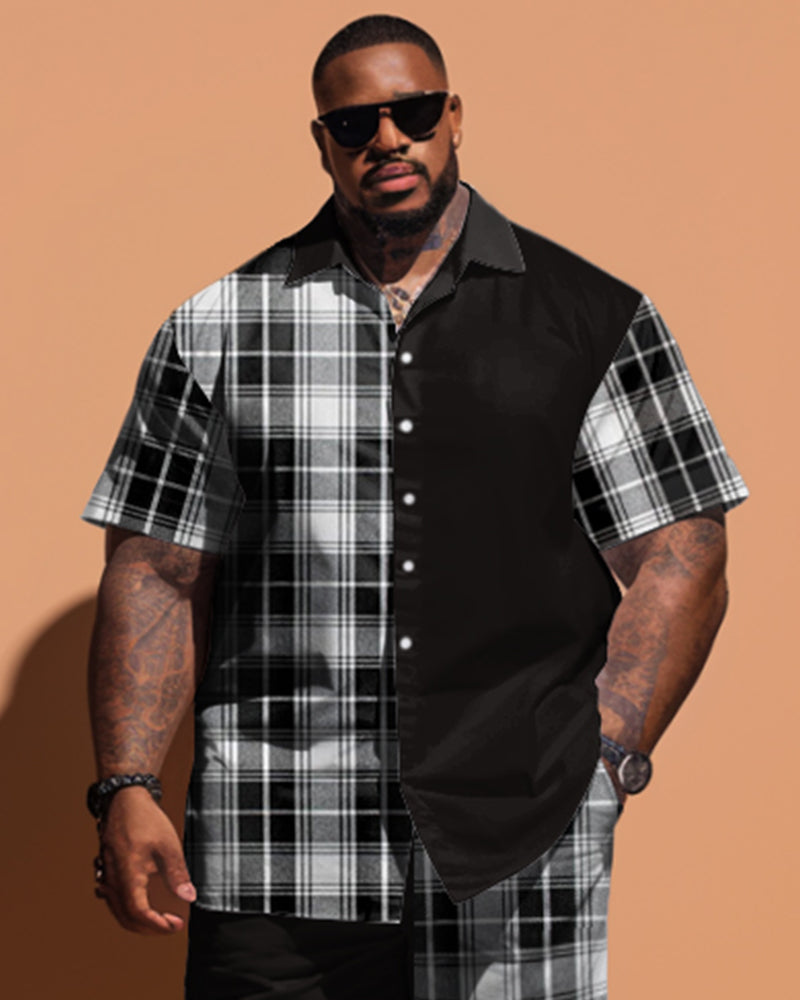 Big & Tall Plaid Solid Color Patchwork Jeans for big men view 2