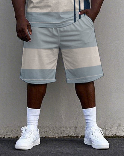 Big & Tall Striped T-Shirt Shorts Set for big men view 3