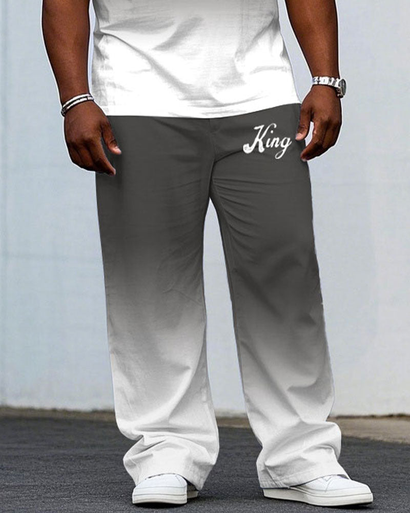 Big & Tall White Gray Graphic T-Shirt Pants Set for big men view 3