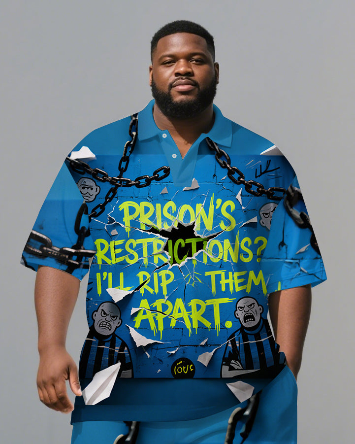 Big & Tall Graphic Graffiti Polo Shorts Set for big men view 2