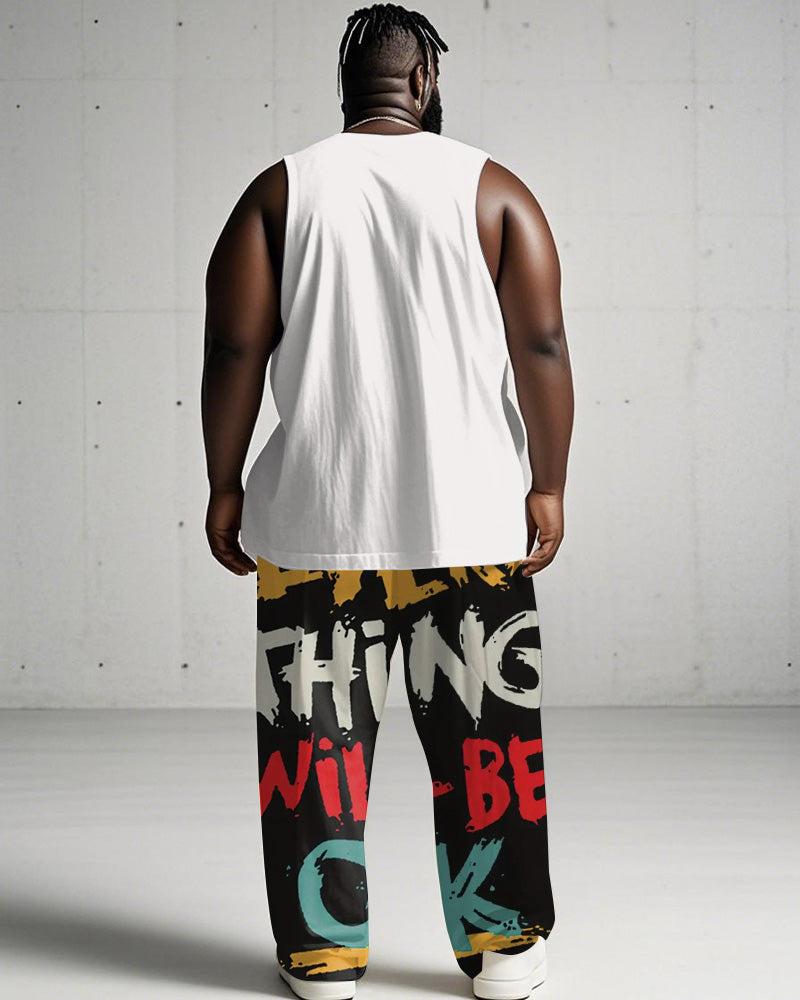 Big & Tall Graphic Graffiti Streetwear Vest Pants Set for big men view 4