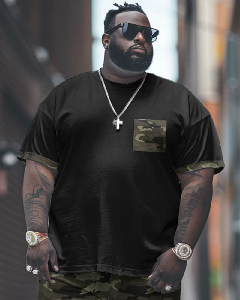Big & Tall Graphic Camouflage T-Shirt Pants Set for big men view 2