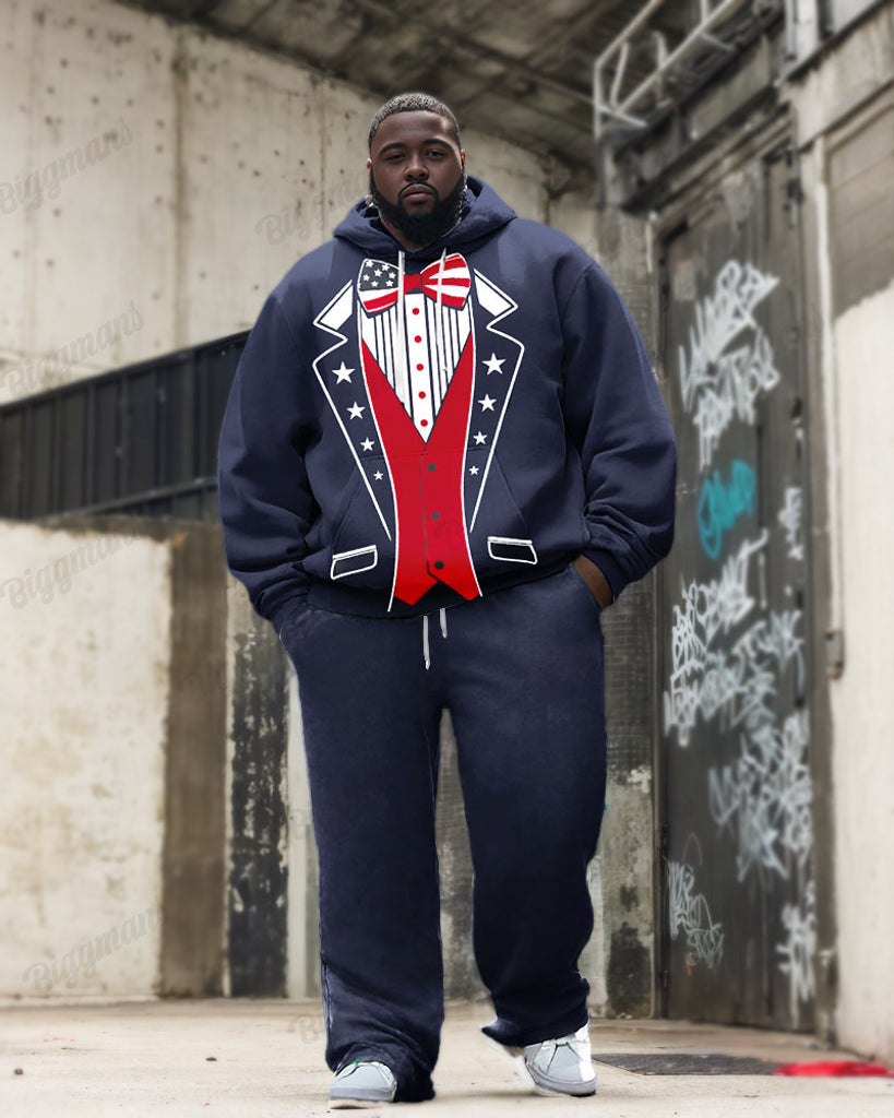 Big & Tall Blue Navy Graphic Hoodie Sweatpants Set for big men view 1