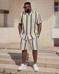 Big & Tall White Blue Colorblock T-Shirt Shorts Set for big men view 1