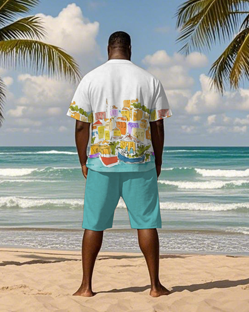 Big & Tall Hawaiian Graffiti T-Shirt Shorts Set for big men view 4