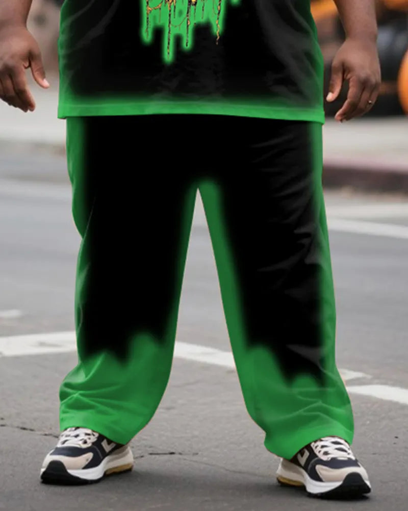 Big & Tall Green Graffiti T-Shirt Pants Set for big men view 3