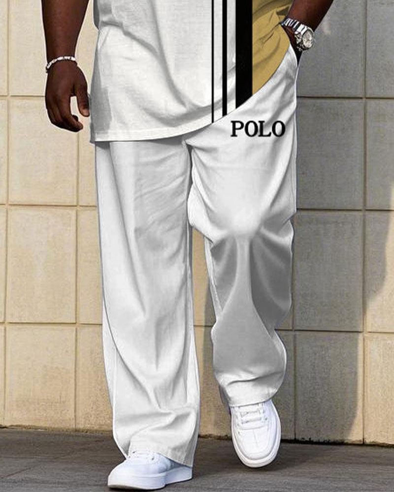 Big & Tall White Khaki Colorblock T-Shirt Pants Set for big men view 3