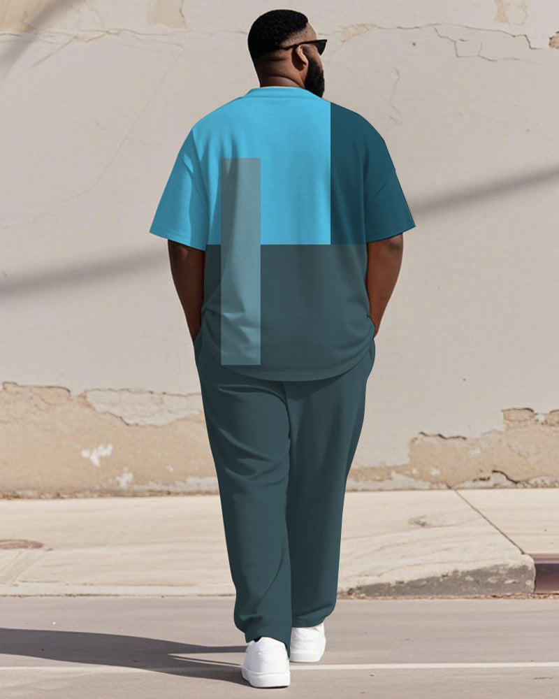 Big & Tall Blue Colorblock T-Shirt Pants Set for big men view 4
