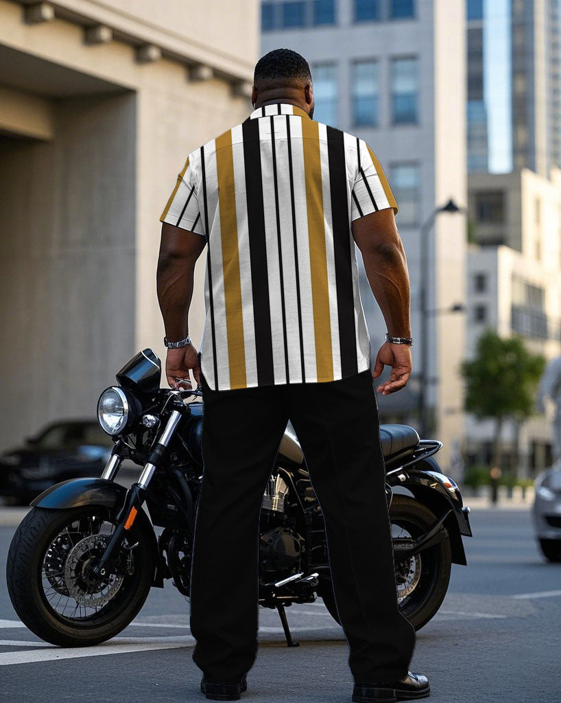 Big & Tall Black White Striped T-Shirt Pants Set for big men view 4