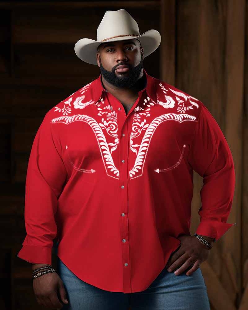 Big & Tall Red Western Long Sleeve Shirt for big men view 1