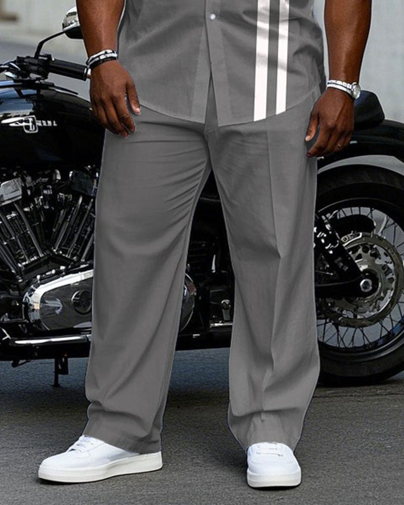Big & Tall White Gray Colorblock T-Shirt Pants Set for big men view 3
