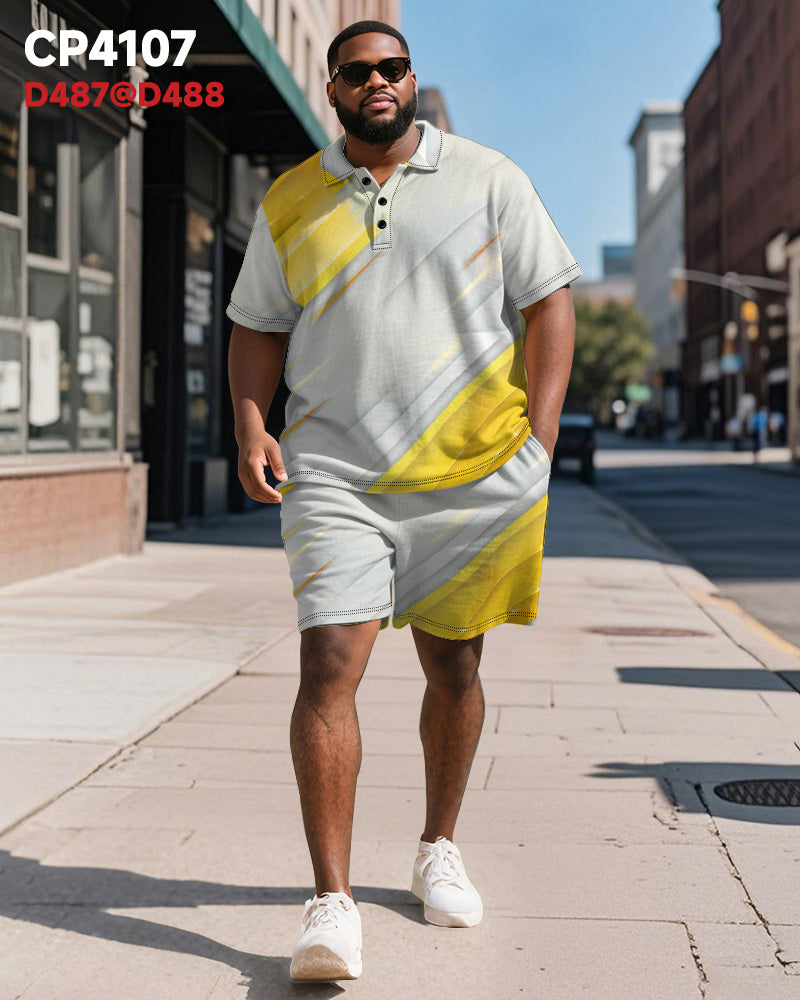 Big & Tall Yellow Graphic Graffiti Polo Shorts Set for big men view 2