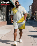 Big & Tall Yellow Graphic Graffiti Polo Shorts Set for big men view 2