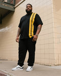 Big & Tall Black Striped T-Shirt Pants Set for big men view 1