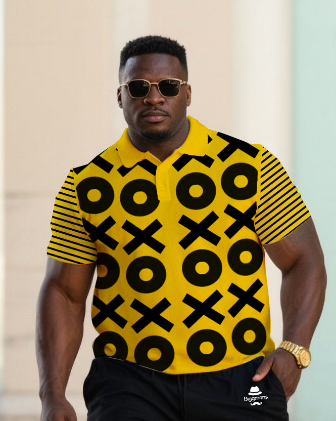 Big & Tall Striped Business Casual Polo Shorts Set for big men view 2