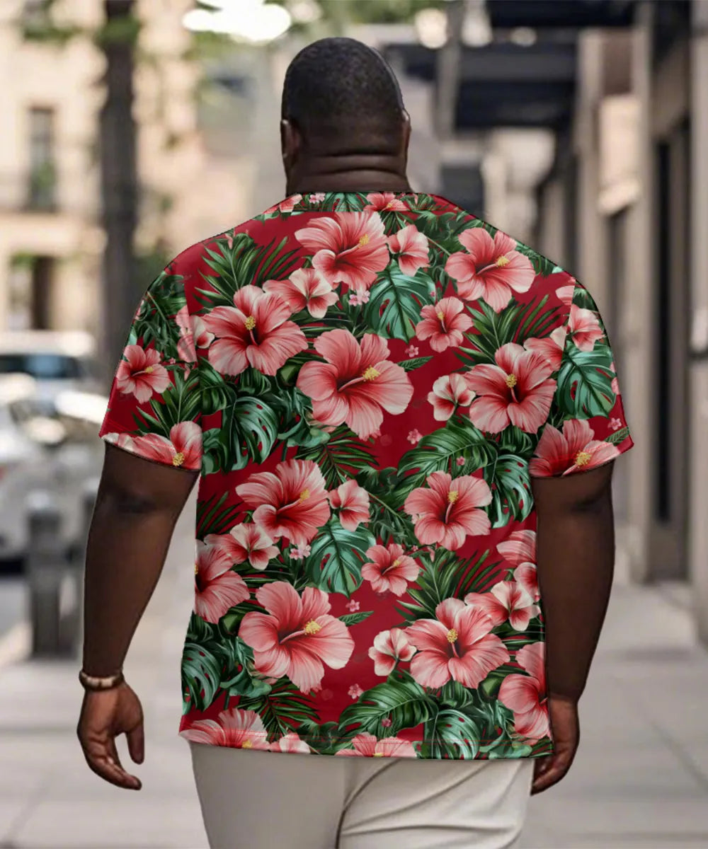 Big & Tall Red Hawaiian Graphic T-Shirt for big men view 2