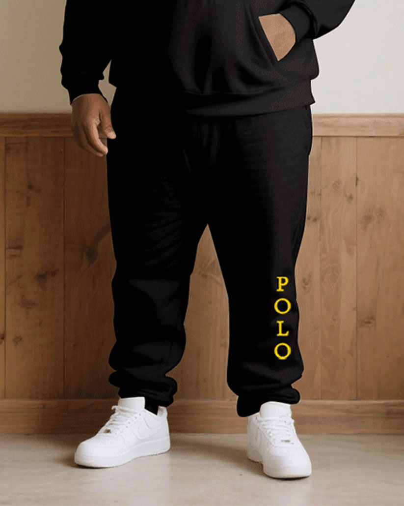 Big & Tall Black Graphic Hoodie Sweatpants Set for big men view 3