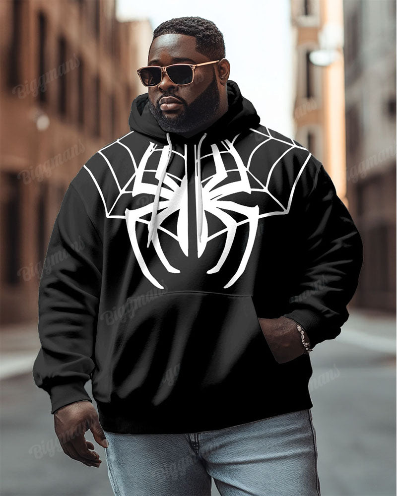 Big & Tall Black Graphic Hoodie Sweatpants Set for big men
