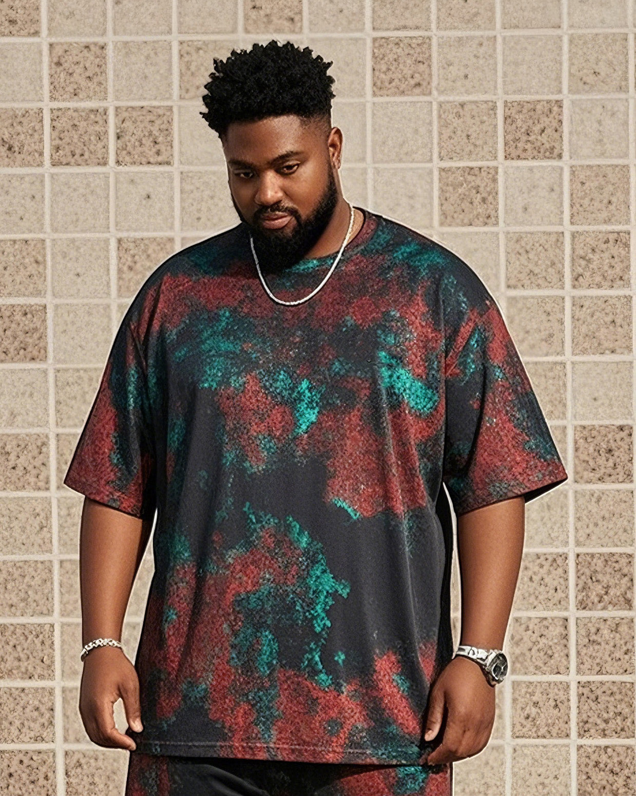 Big & Tall Vintage T-Shirt Shorts Set for big men view 2