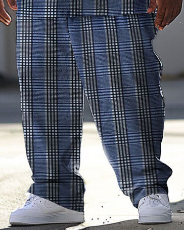 Big & Tall Plaid Graphic Patchwork T-Shirt Pants Set for big men view 3