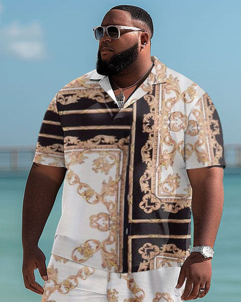 Big & Tall Hawaiian Polo Shorts Set for big men view 3