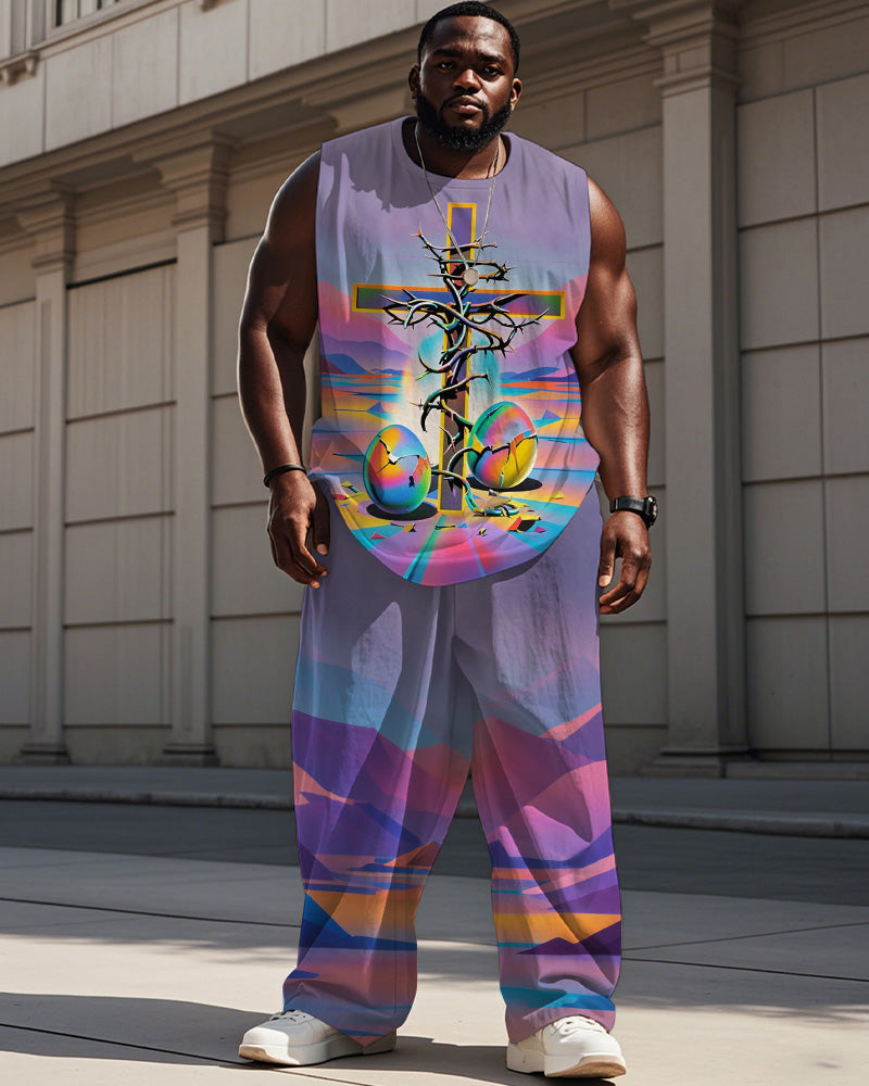 Big & Tall Graphic Vest Pants Set for big men view 1