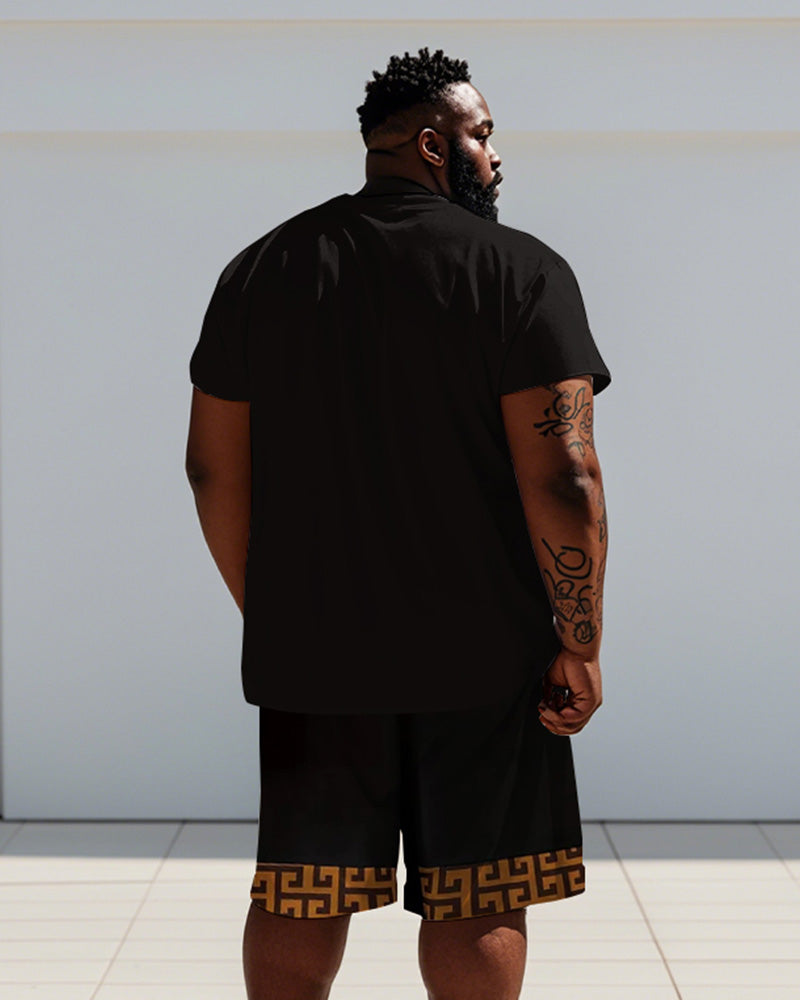Big & Tall Yellow Geometric T-Shirt Shorts Set for big men view 4