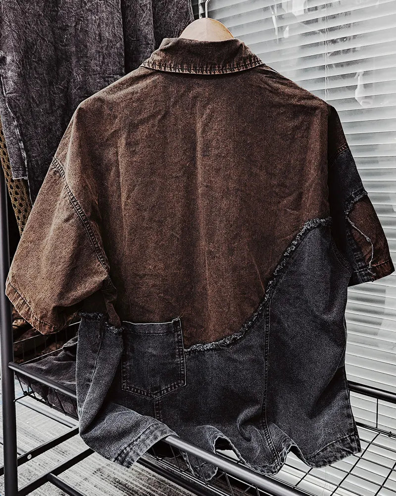 Big & Tall Black Brown Washed Short Sleeve Shirt for big men view 2