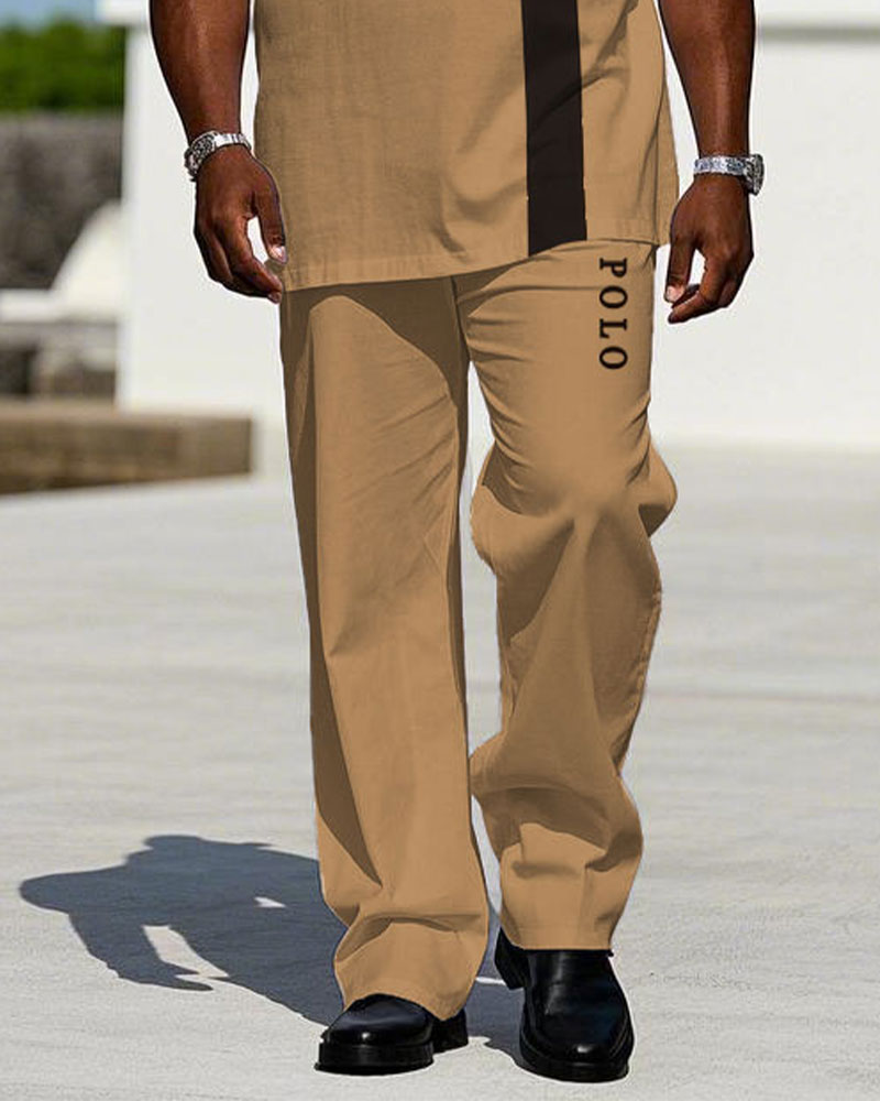 Big & Tall Khaki Colorblock Graphic T-Shirt Pants Set for big men view 3