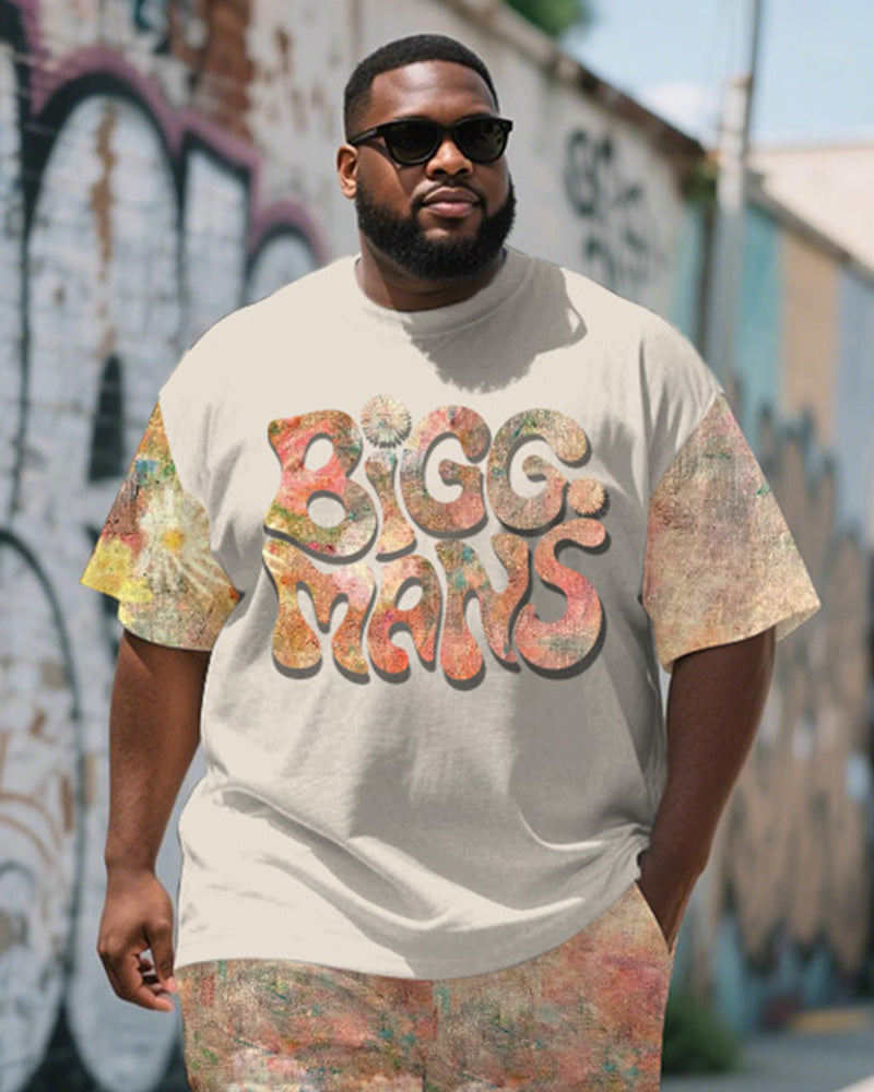 Big & Tall Graphic Graffiti Floral T-Shirt Shorts Set for big men view 2