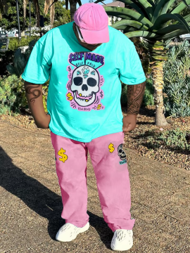 Big & Tall Graffiti Skull T-Shirt Pants Set for big men view 1